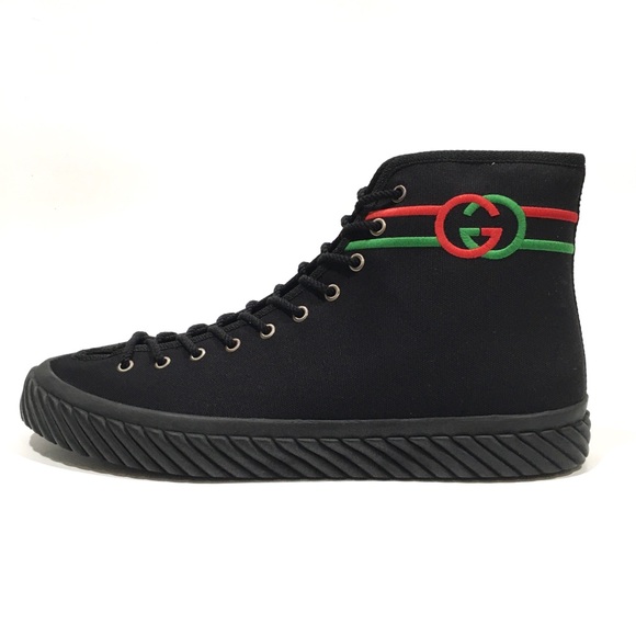 GUCCI INTERLOCKING G HIGH TOP SNEAKERS -BLACK CANVAS -MEN’S US 13.5 -NEW - Picture 3 of 10